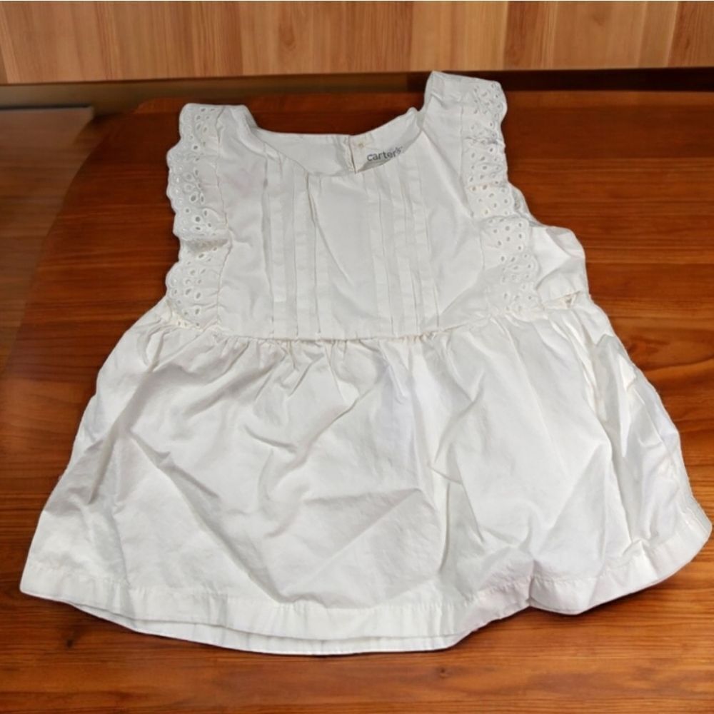 Carter's Baby Girl 12M White Eyelet Lace Top Summer Cotton Poplin Sleeveless